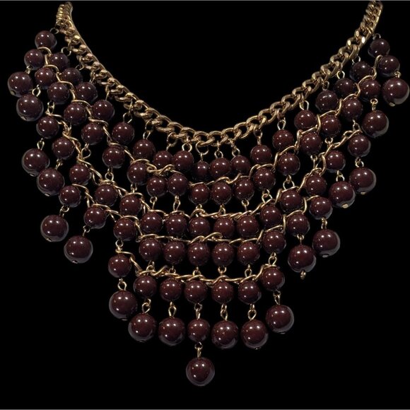 Elegant Bohemian Brown And Gold Tone Beaded Bib Necklace - Picture 2 of 6